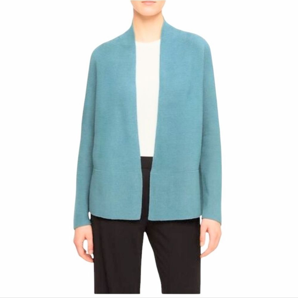 Eileen Fisher 100% linen Cardigan Light Sea Blue Open Front Long Sleeve Size 2X